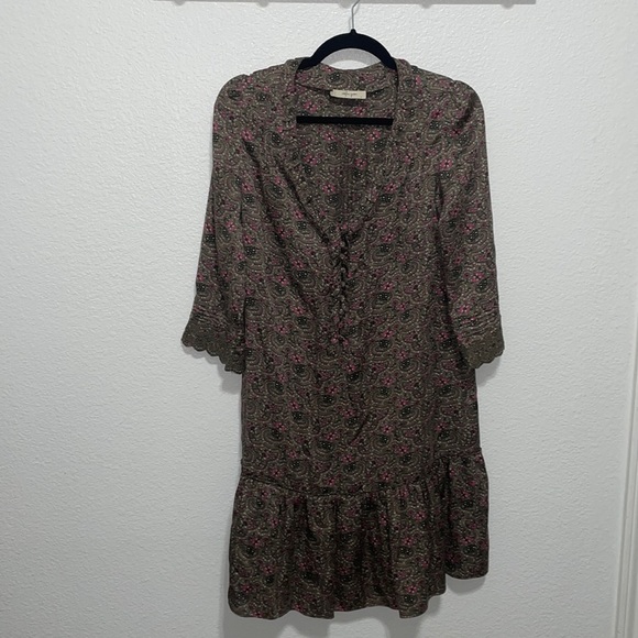Stefan green, pink/taupe dress, size 2, 3/4 sleeve - Picture 1 of 7